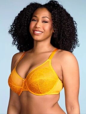 NEW Enchante Yellow Lace Unlined Full Coverage Underwire Bra HSIA Minimizer 36G